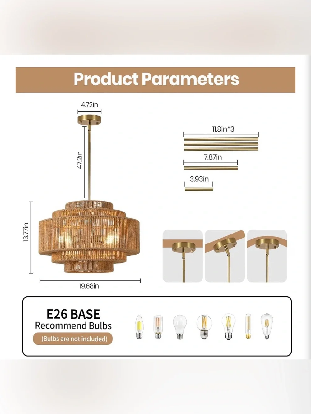 Rattan Chandelier, 4-Light Hand-Woven Light Fixture